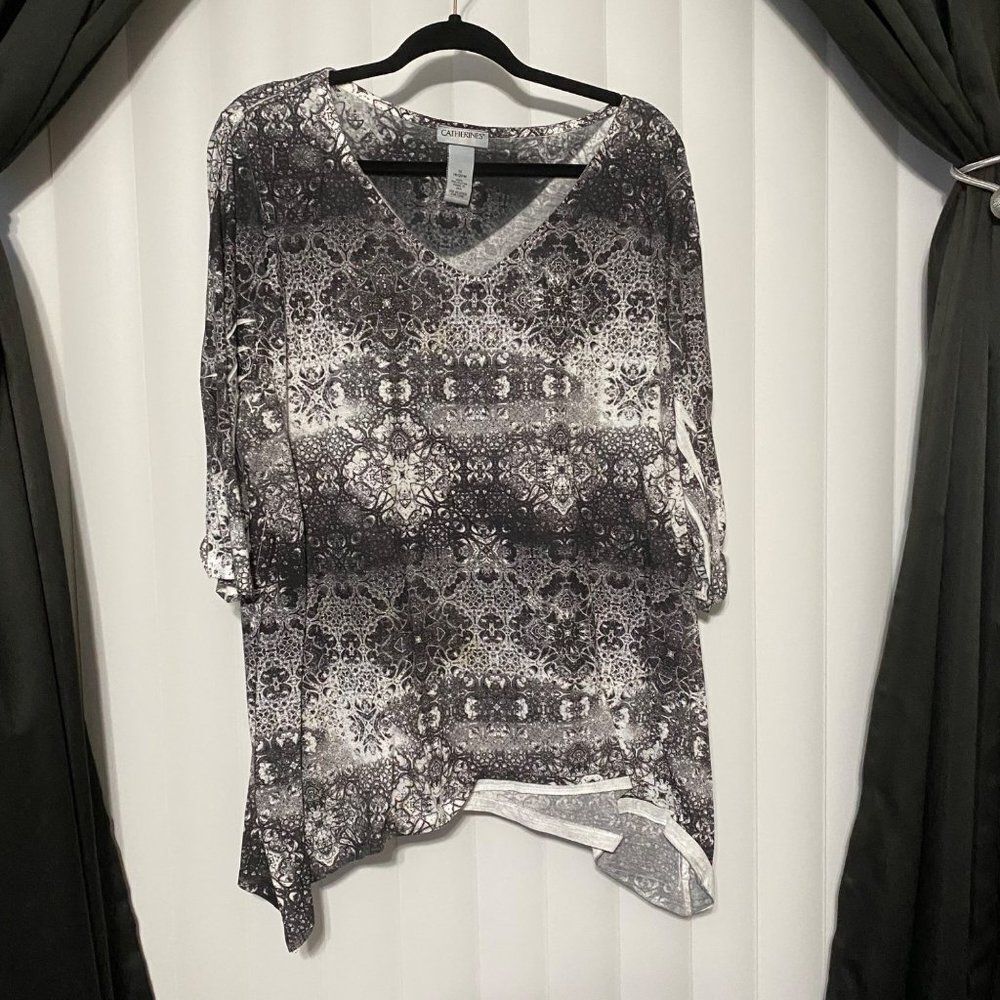Catherine’s black detailed white studded v neck  detailed blouse